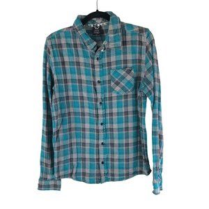 Shaun White Boys Flannel Shirt Button Down Plaid Pocket Blue Gray XL